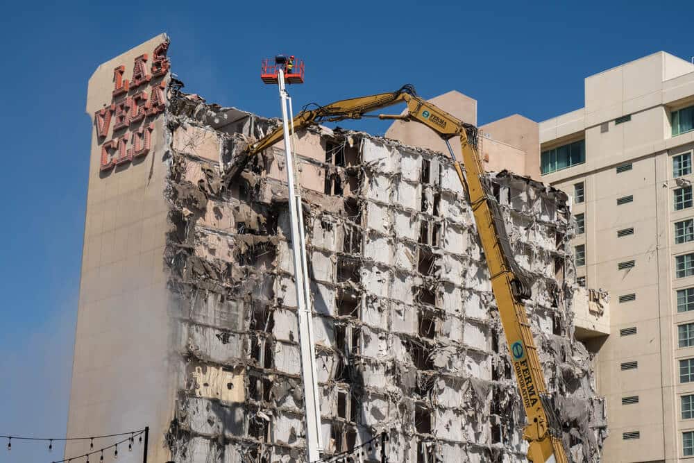 Commercial building demolition in progress