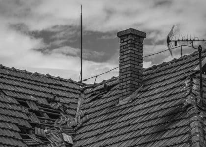 Storm damaged roof on a Louisiana home after a hurricane